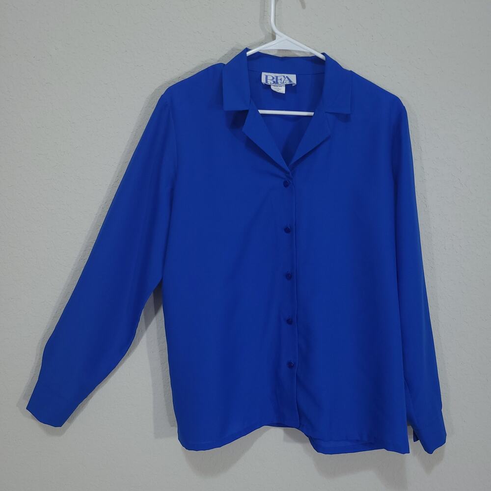 BFA Classics Blue Blouse Womens 12 Large Office Career Dressy Business Casual
